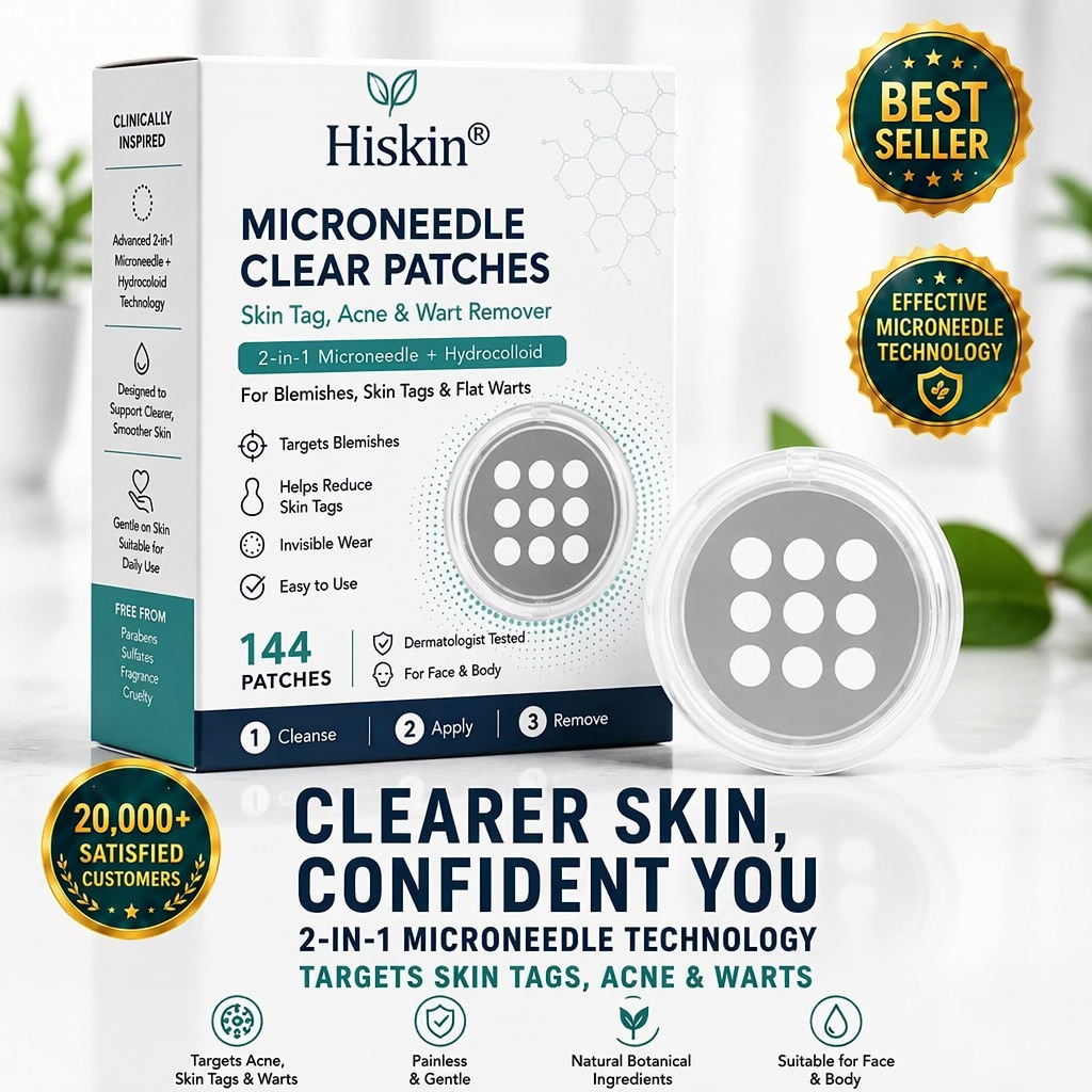 ✨Hiskin ® 2-in-1 Microneedle & Hydrocolloid Patch🍀 | Removes raised moles, acne, flat warts, and skin tags | Helps improve wrinkles, scars, and blemishes | Invisible patches for face and body